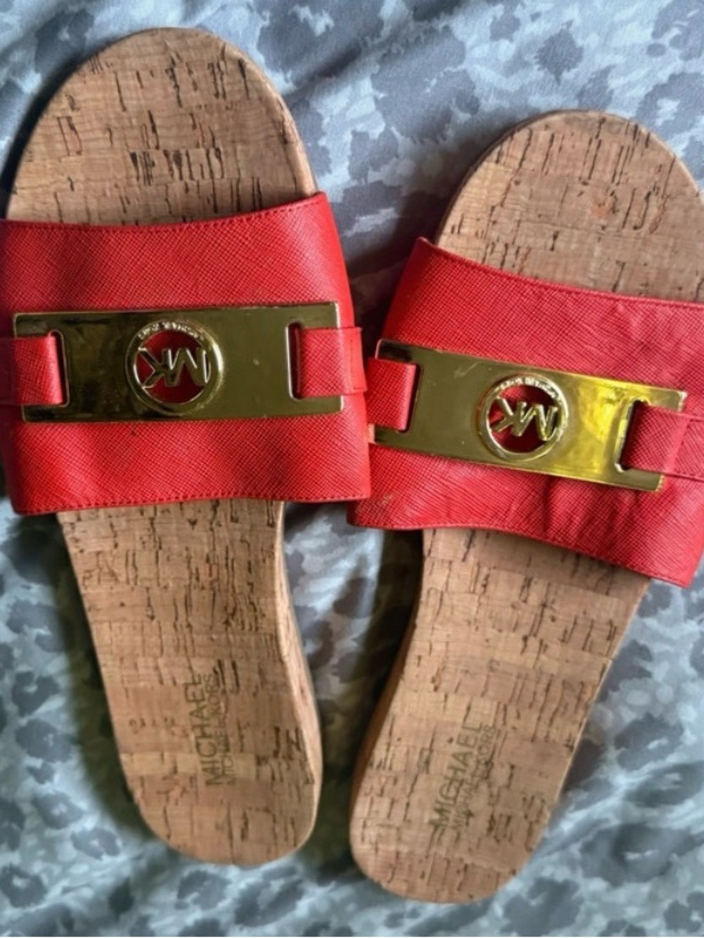 Michael Kors Red Slides with Gold MK Accent